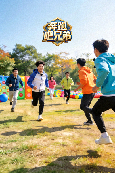 《奔跑吧兄弟》真人秀节目，成员们在户外做游戏